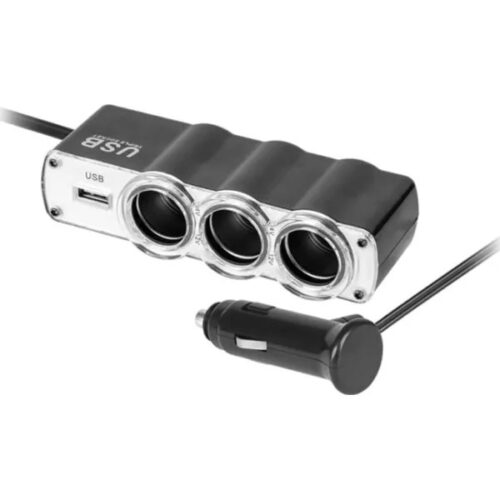Bil cigarettænder stik splitter x3 med kabel og USB