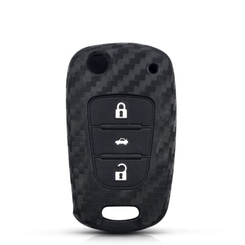 Carbon Silikone Etui til Kia / Hyundai - 3 Knapper